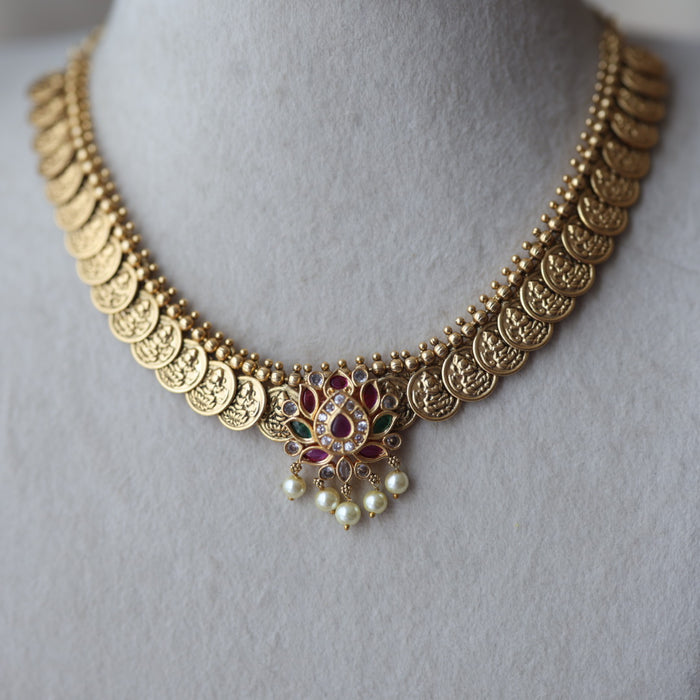 Heritage ruby white gold plated stone short necklace H8512