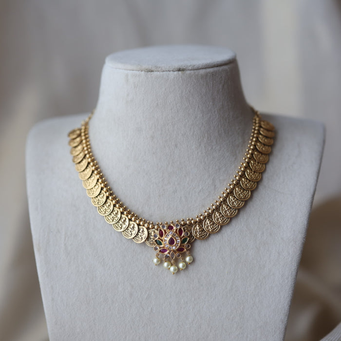 Heritage ruby white gold plated stone short necklace H8512