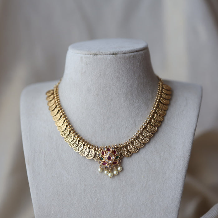Heritage ruby white gold plated stone short necklace H8512