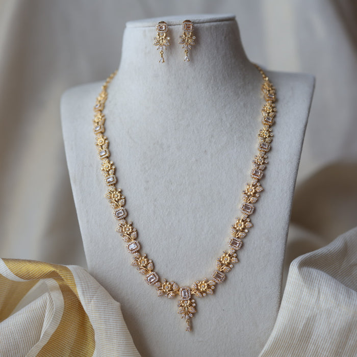 Heritage gold plated white stone long necklace with earrings HL1760