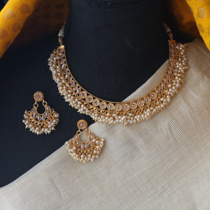 Antique gold pearl short necklace with earrings SS11041