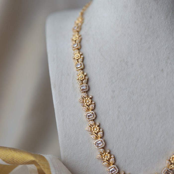 Heritage gold plated white stone long necklace with earrings HL1760