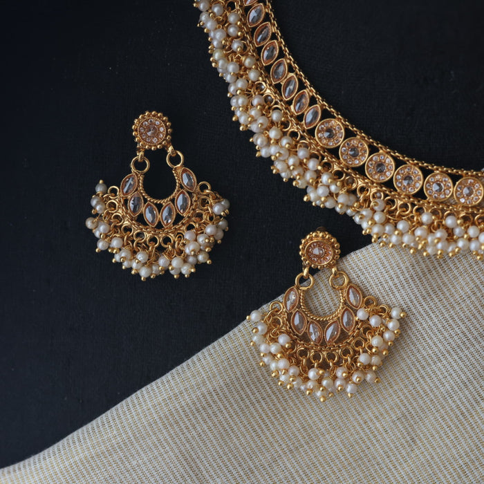 Antique gold pearl short necklace with earrings SS11041