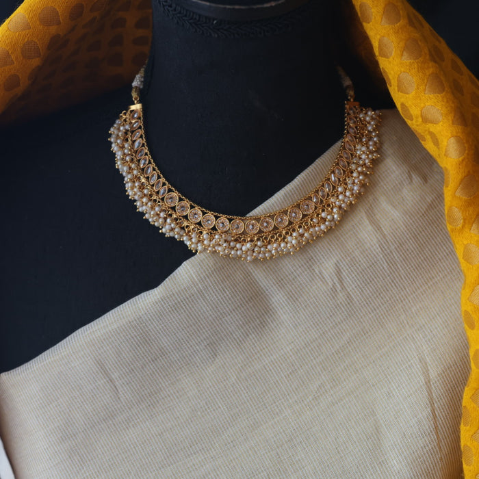 Antique gold pearl short necklace with earrings SS11041