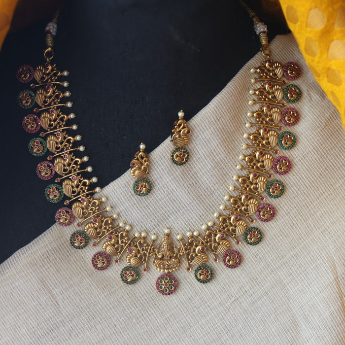 Antique ruby stone short necklace and earrings SS11057