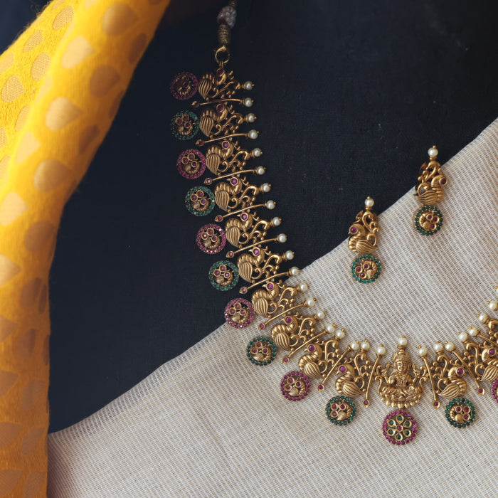 Antique ruby stone short necklace and earrings SS11057