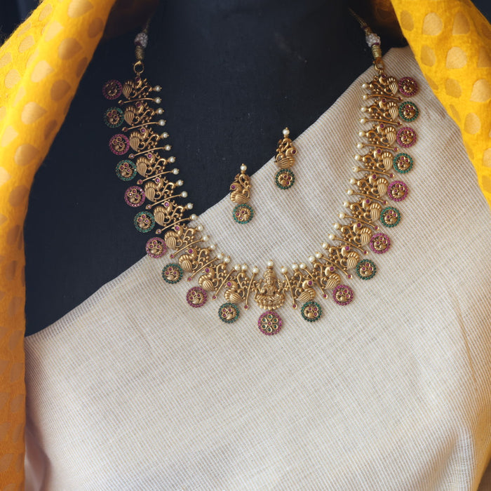 Antique ruby stone short necklace and earrings SS11057