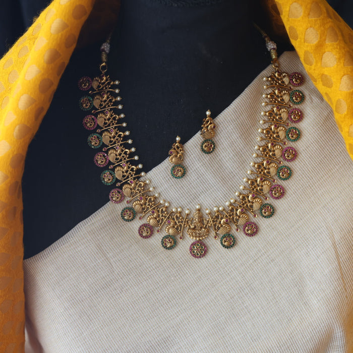 Antique ruby stone short necklace and earrings SS11057