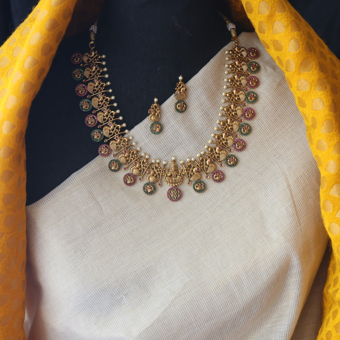 Antique ruby stone short necklace and earrings SS11057