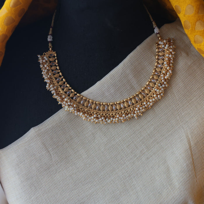 Antique gold stone short necklace with jumka SS11038