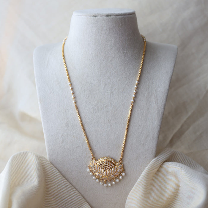Heritage gold plated white stone padakam long necklace HP8993