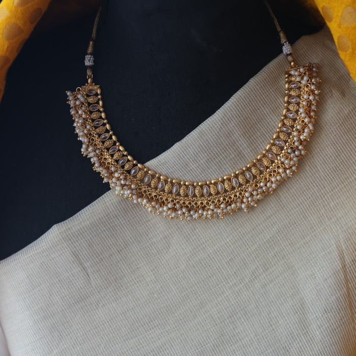 Antique gold stone short necklace with jumka SS11038