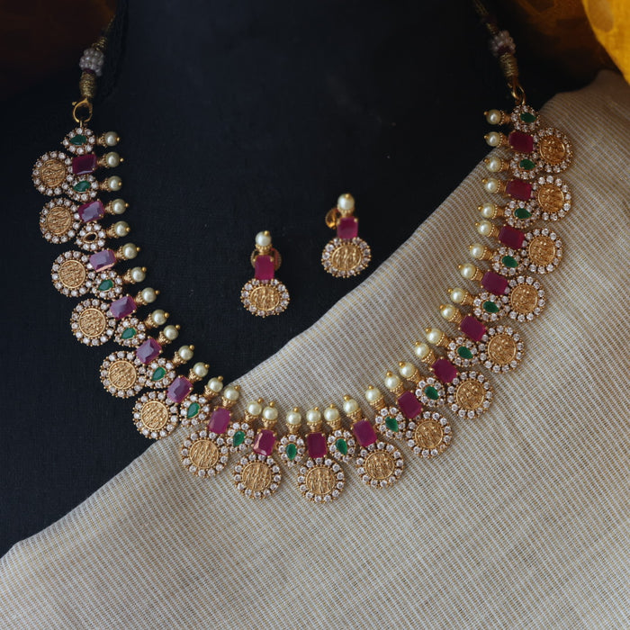 Antique ruby stone short necklace with earrings SS11039