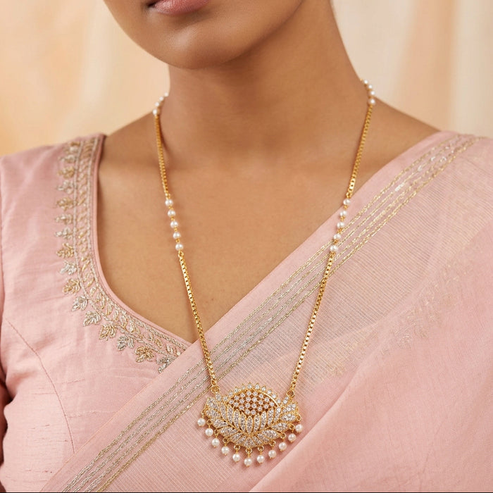 Heritage gold plated white stone padakam long necklace HP8993
