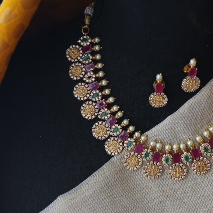 Antique ruby stone short necklace with earrings SS11039