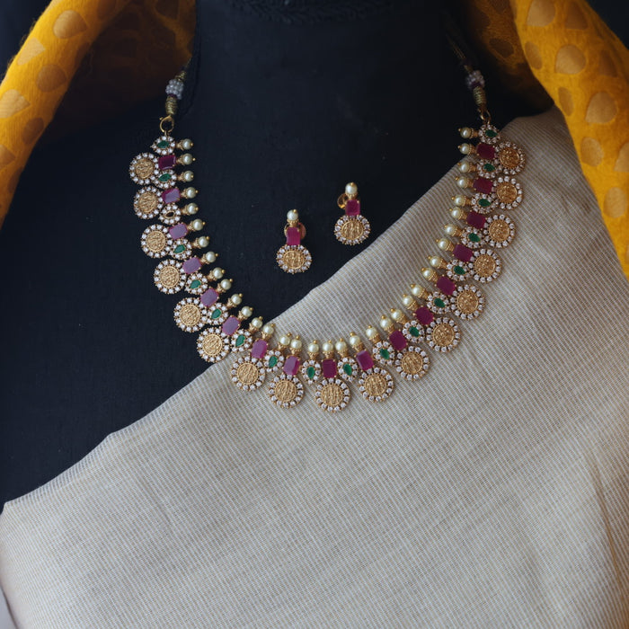 Antique ruby stone short necklace with earrings SS11039