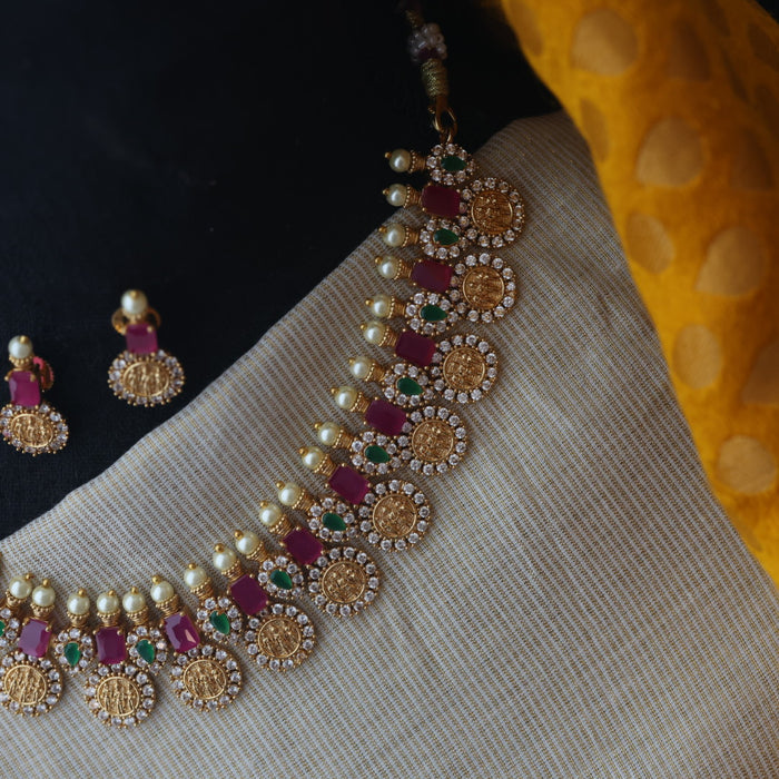 Antique ruby stone short necklace with earrings SS11039