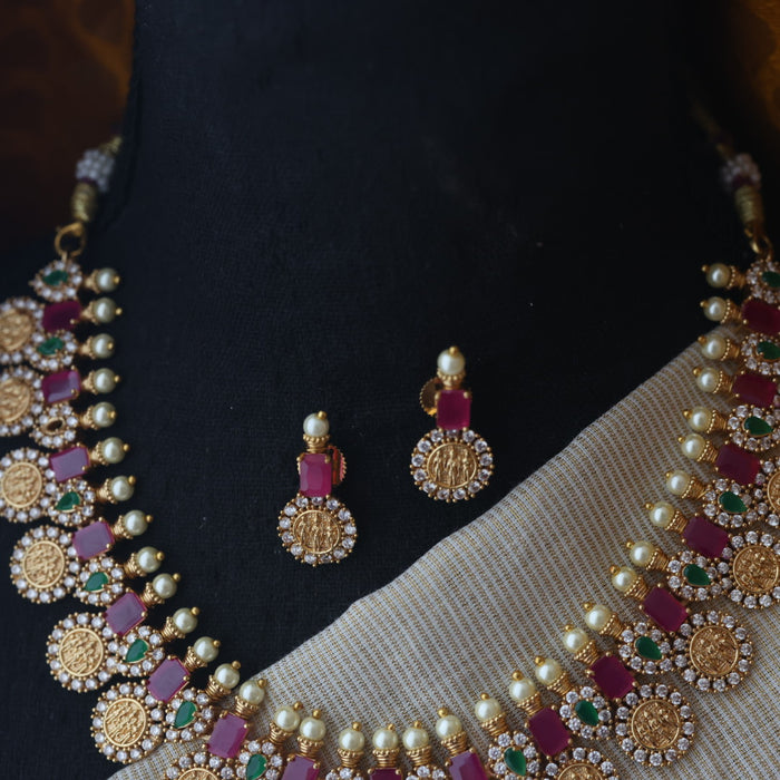 Antique ruby stone short necklace with earrings SS11039