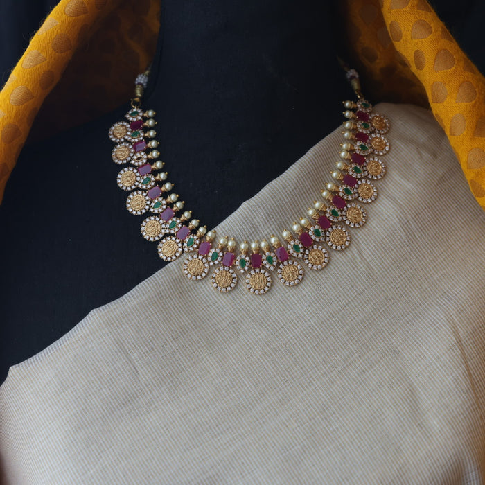 Antique ruby stone short necklace with earrings SS11039