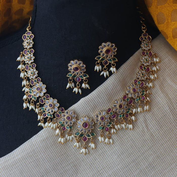 Antique pearl short necklace with earrings SS11036