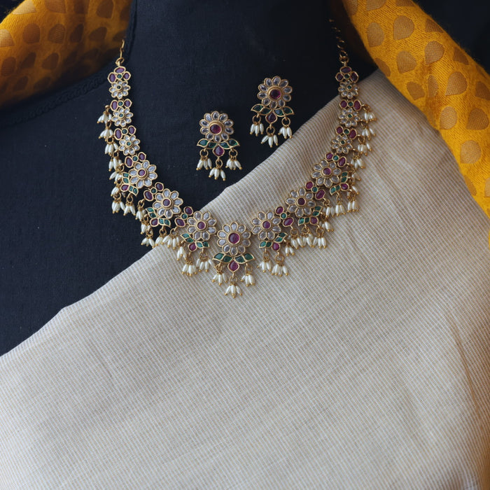 Antique pearl short necklace with earrings SS11036
