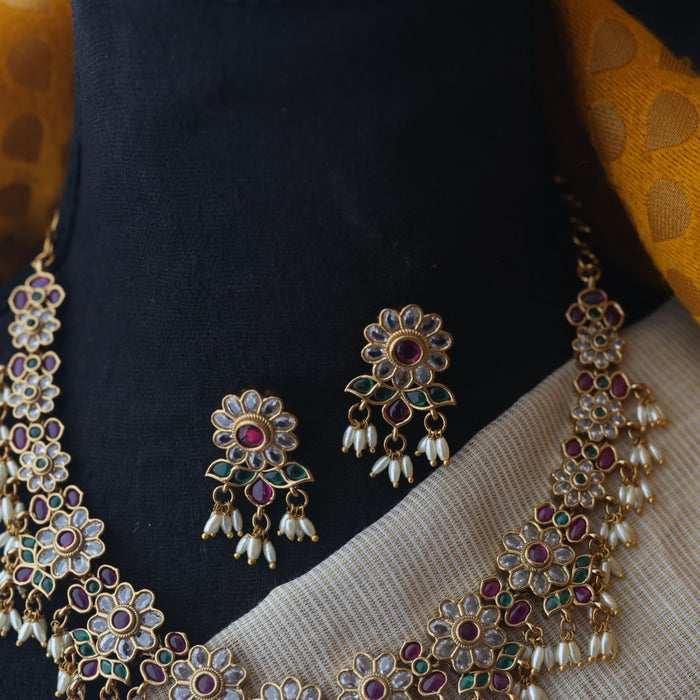 Antique pearl short necklace with earrings SS11036