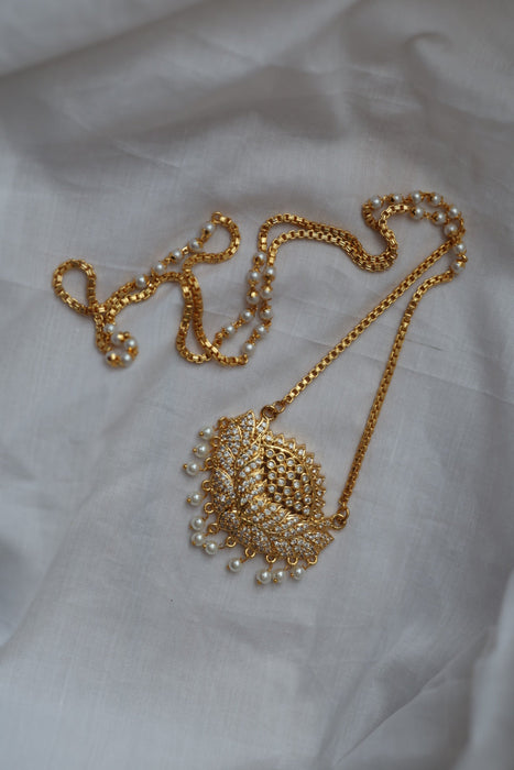 Heritage gold plated white stone padakam long necklace HP8993