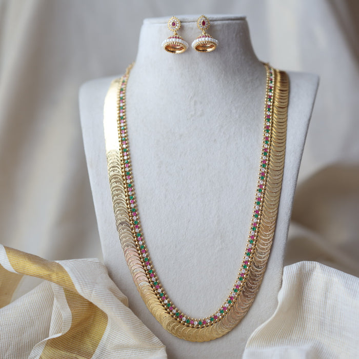 Heritage gold plated multi stone coin long necklace HL927