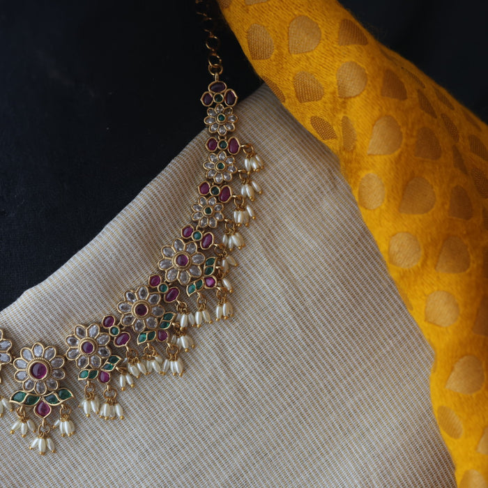 Antique pearl short necklace with earrings SS11036