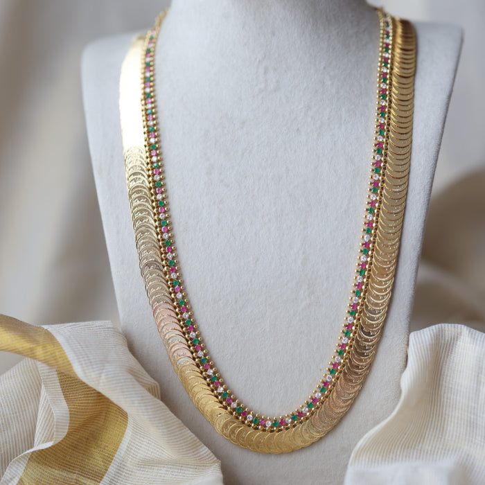 Heritage gold plated multi stone coin long necklace HL927