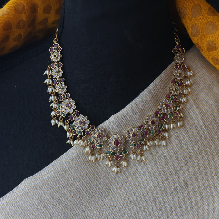 Antique pearl short necklace with earrings SS11036