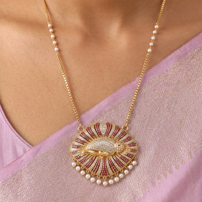 Heritage gold plated ruby white stone padakam long necklace HP8933