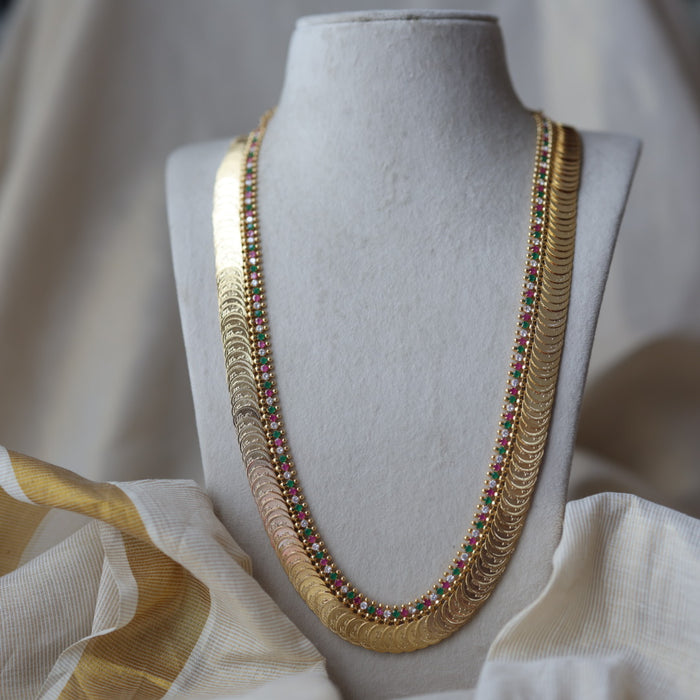 Heritage gold plated multi stone coin long necklace HL927