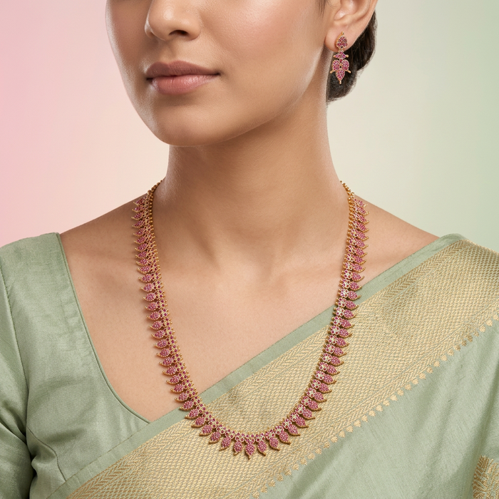 Heritage gold plated ruby stone mango long necklace HL1902