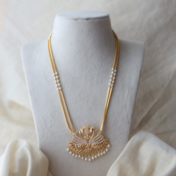 Heritage gold plated white stone padakam long necklace HP8993