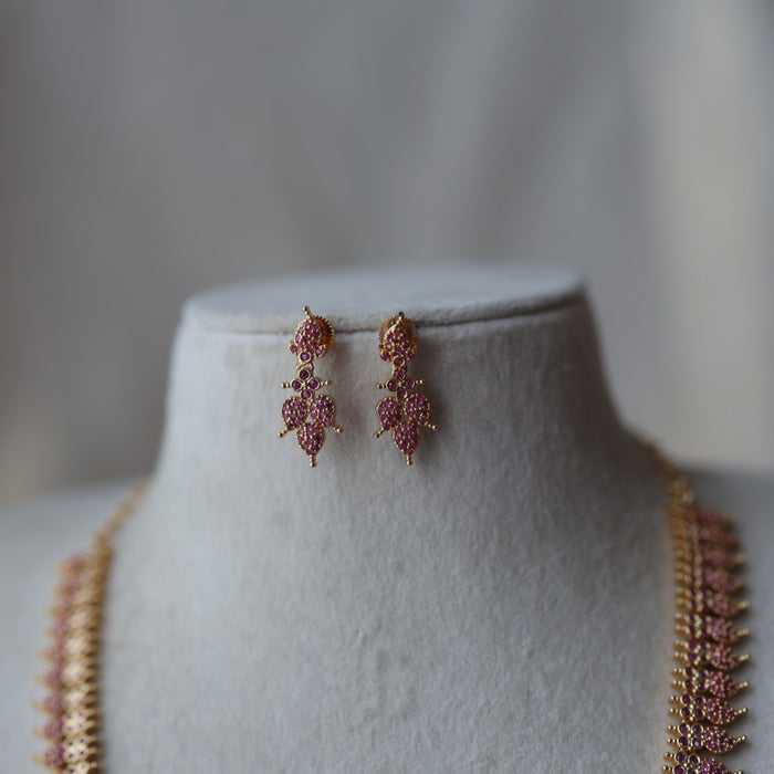 Heritage gold plated ruby stone mango long necklace HL1902