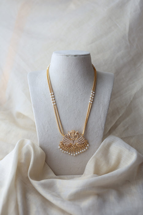 Heritage gold plated white stone padakam long necklace HP8993