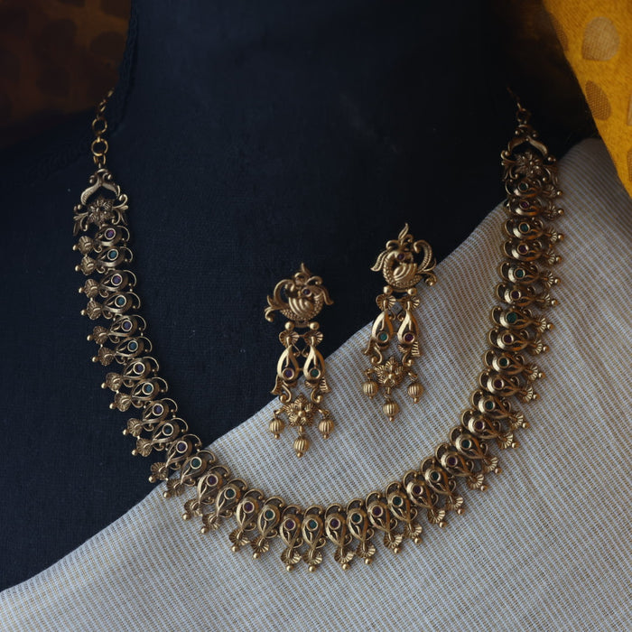 Antique gold short necklace with earrings SS11035