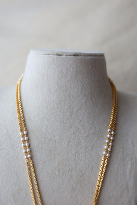 Heritage gold plated white stone padakam long necklace HP8993