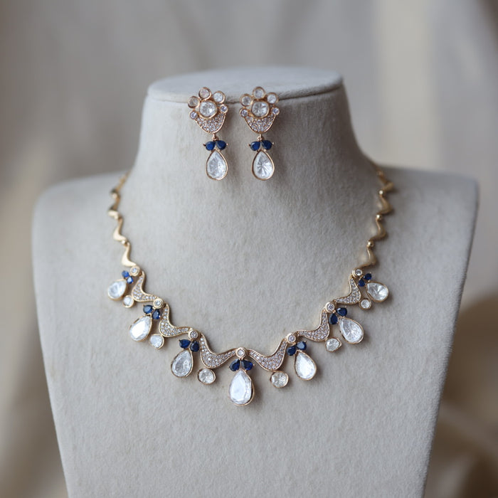 Kundan blue stone short necklace with earrings TB176