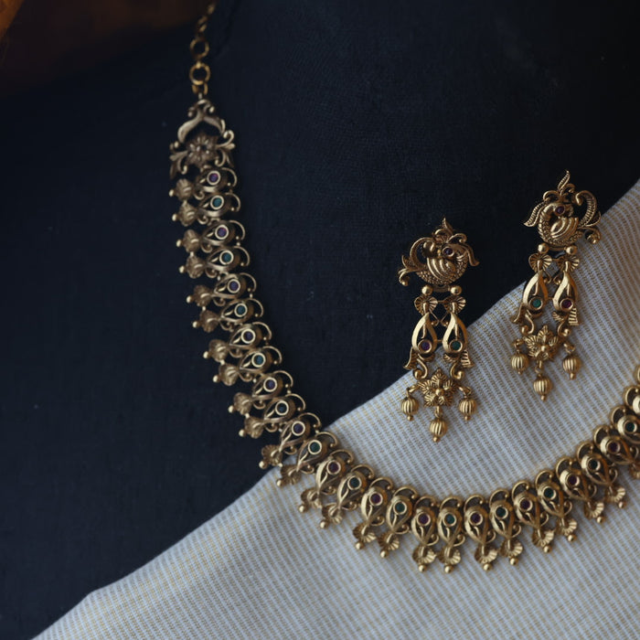 Antique gold short necklace with earrings SS11035