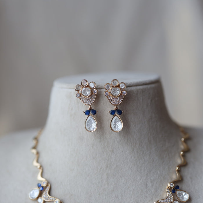 Kundan blue stone short necklace with earrings TB176