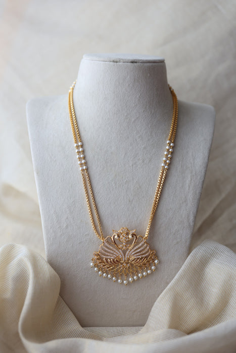 Heritage gold plated white stone padakam long necklace HP8993