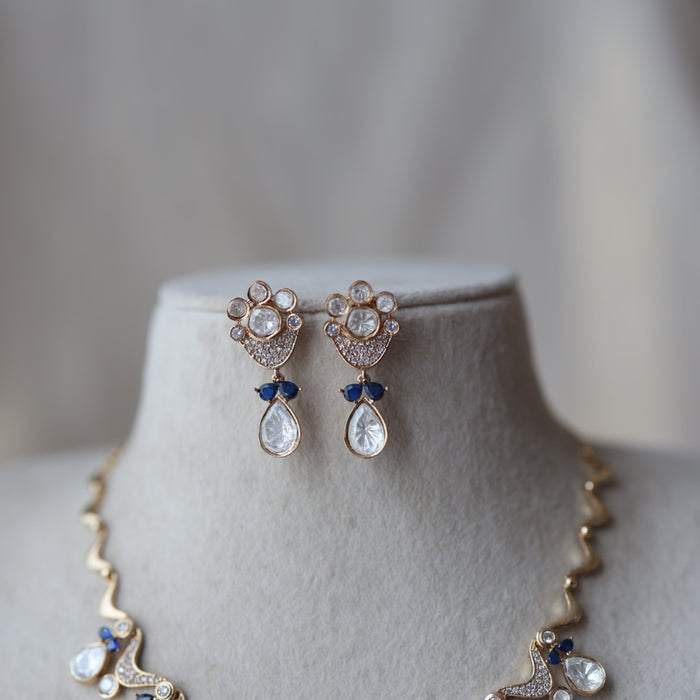 Kundan blue stone short necklace with earrings TB176