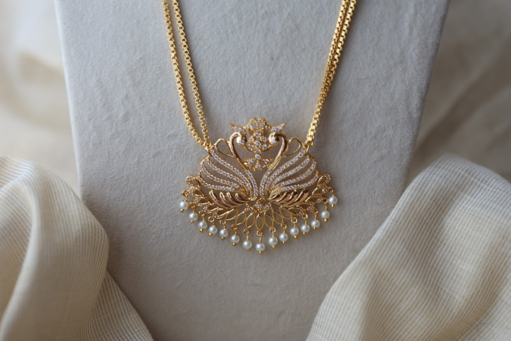 Heritage gold plated white stone padakam long necklace HP8993