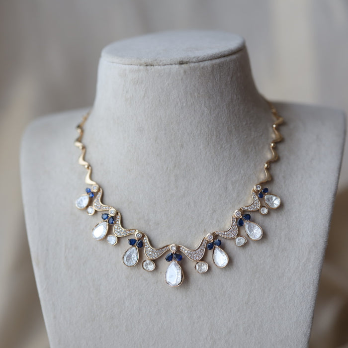 Kundan blue stone short necklace with earrings TB176
