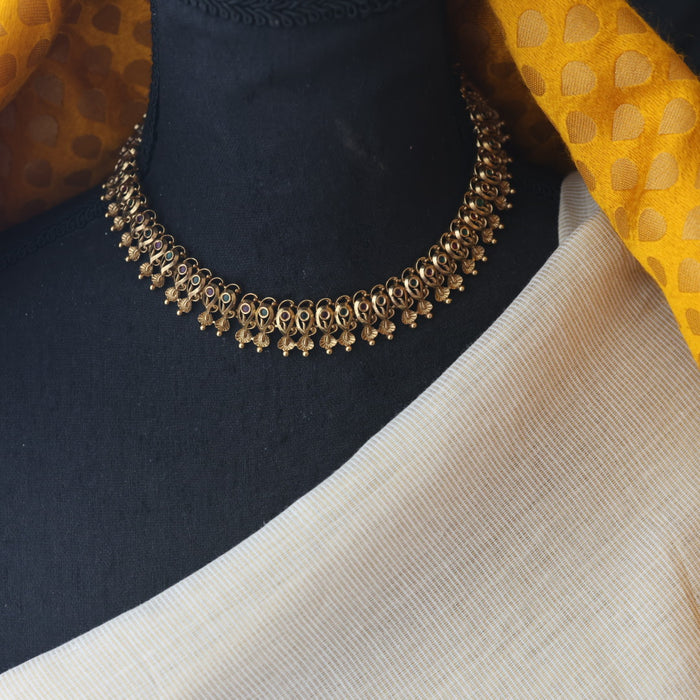 Antique gold short necklace with earrings SS11035