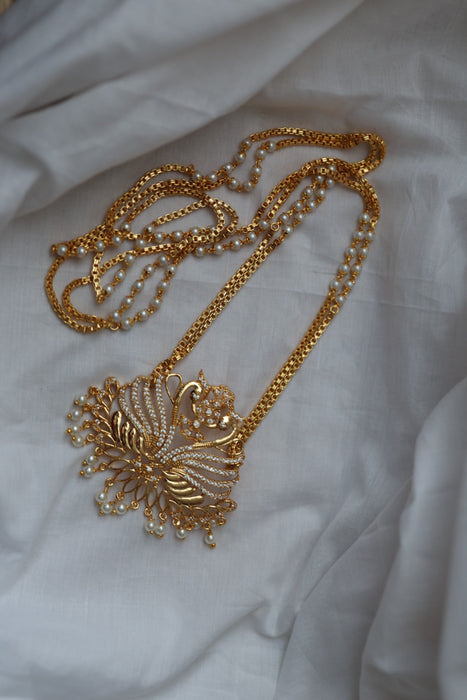 Heritage gold plated white stone padakam long necklace HP8993