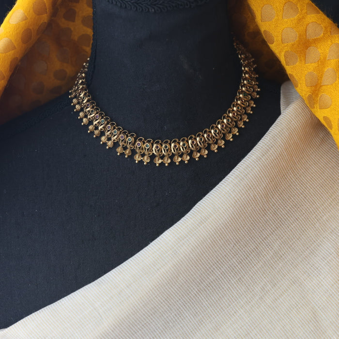 Antique gold short necklace with earrings SS11035