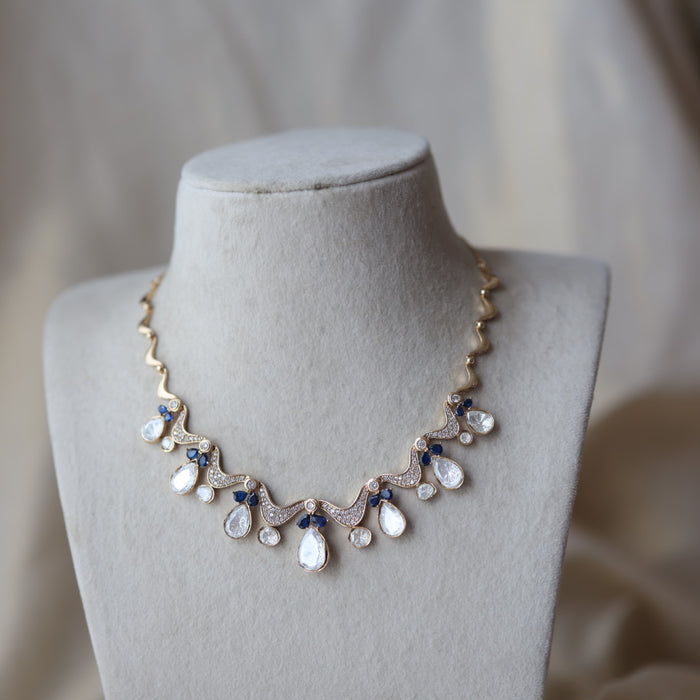 Kundan blue stone short necklace with earrings TB176